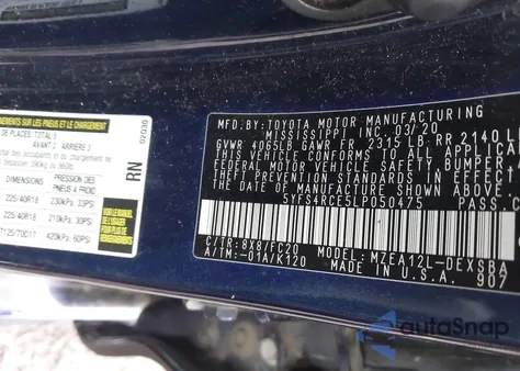 2020 Toyota Corolla Se from USA, damaged, VIN 5YFS4RCE5LP050475